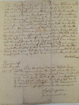 Item #021222 Handwritten Deposition of Captain Robert Evans describing the lay out of the Town of...