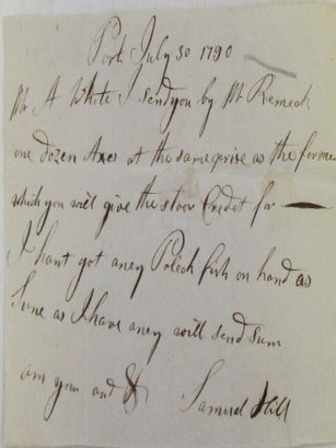 Item #021253 Handwritten Business Letter from Samuel Hill to Mr. A (Amos) White, Portsmouth, New...