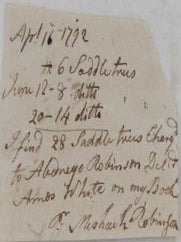 Item #021255 Handwritten Bill of Sale from Amos White to Abednego Robinson, dated April 16, 1792