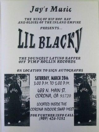 Item #021531 Lil Blacky Promotional Flyer. Jay's Music the King of Hip Hop, Rap and Oldies of the...