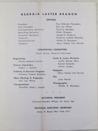 Georgia Laster Branch of the National Association of Negro Musicians Presents...Mass Meeting August 13th to 18th, 1967 Schedule of Events.