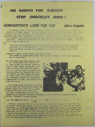 Item #021793 No Rights For Racists Stop Shockley Now! Attica Brigade Flyer. Attica Brigade