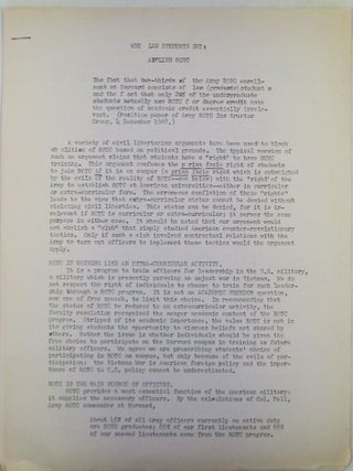 Item #022002 Law Students Against ROTC and Harvard Expansion. Why Law Students Say: Abolish ROTC