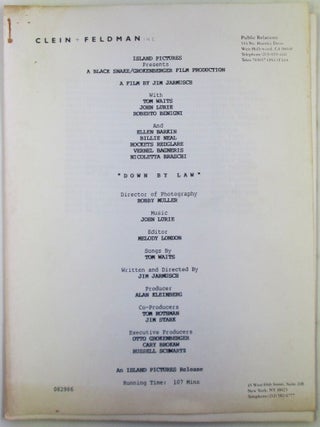 Item #022019 Down By Law Promotional Press Release Book. Jim Jarmusch