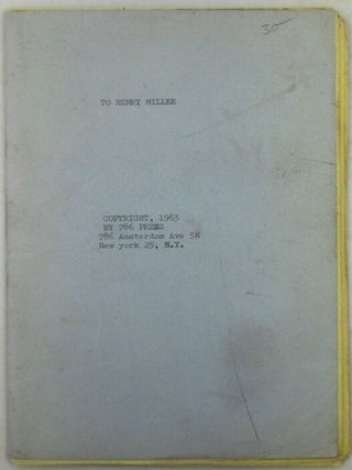 Item #022130 786 (To Henry Miller) cover Title. Victor Alonso, Cy Sinkman, Norman Wieselberg,...