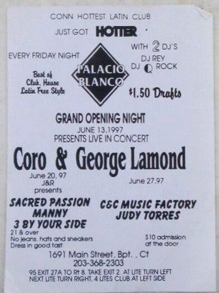 Item #022287 Coro, George Lamond, C and C Music Factory Concert Handbill. Palacio Blanco Grand...