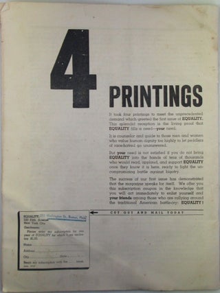 Equality. A Monthly Journal to Defend Democratic Rights and Combat Anti-Semitism and Racism. June, 1939. Vol. 1, No. 2