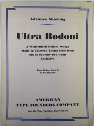 Item #022467 Ultra Bodoni. Advanced Showing. American Type Founders Company Promotional trade...