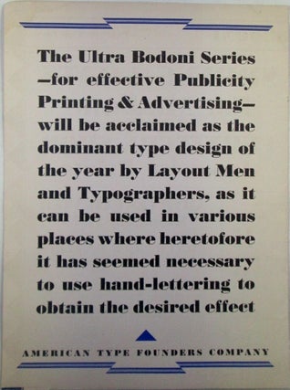 Ultra Bodoni. Advanced Showing. American Type Founders Company Promotional trade catalog/booklet.