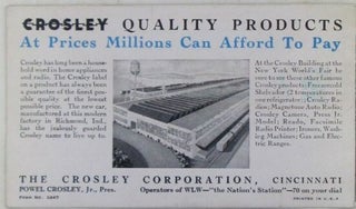 Crosley. The Car of Tomorrow Promotional Fold out Booklet