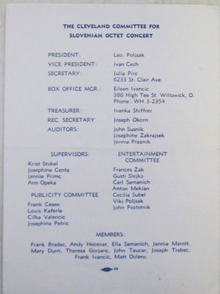 Cleveland Committee Presents the Slovenian Octet (Slovenski Oktet) Yugoslavia's Most Famous Vocal Group Sunday April 24, 1966 Program