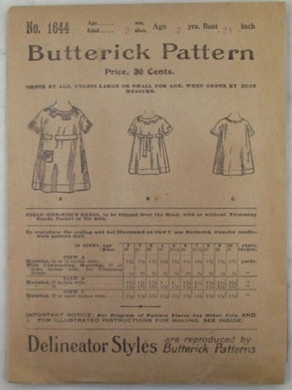 Item #022580 Butterick Pattern No. 1644. Girls' One Piece Dress Sewing Pattern and Templates. For...