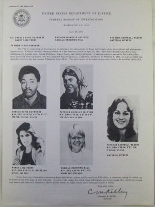Symbionese Liberation Army (SLA) FBI Circular including Patricia (Patty) Hearst as A Material...