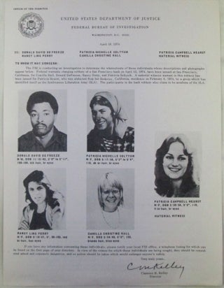 Item #022615 Symbionese Liberation Army (SLA) FBI Circular including Patricia (Patty) Hearst as A...