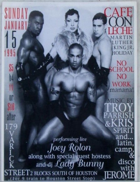 Item #022693 Joey Rolon Performing Live at Caf? Con Leche. Sunday, January 15, 1995. Event Handbill. Transgender Drag.