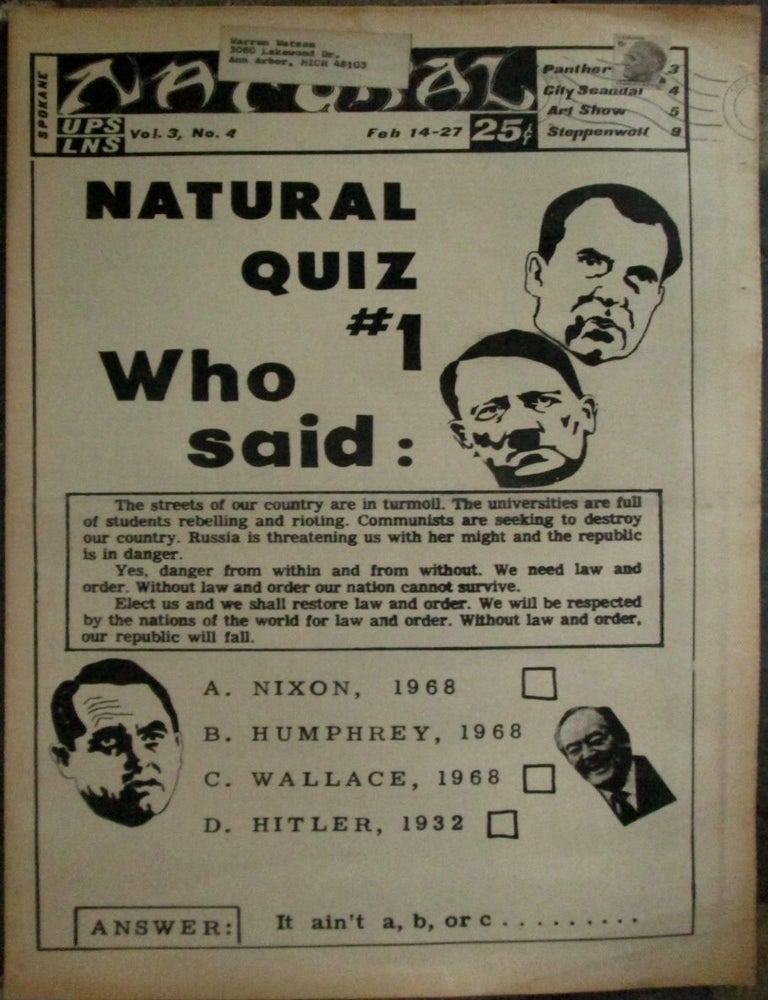 Item #022710 The (Spokane) Natural. Feb 14-27, 1969. Vol. 3 No. 4. Authors.