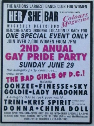 Her/She Bar 2nd Annual Gay Pride Party Event Handbill.