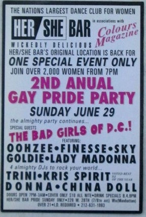 Her/She Bar 2nd Annual Gay Pride Party Event Handbill.