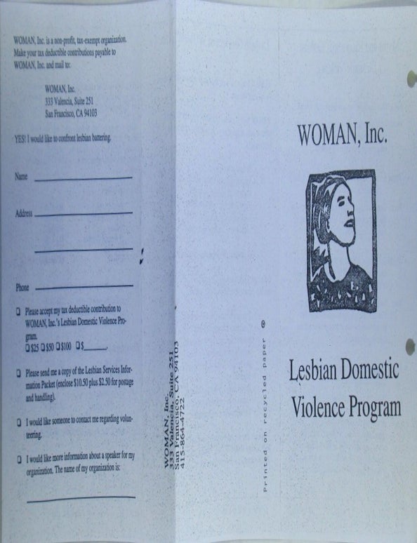 Item #022765 Woman, Inc. Lesbian Domestic Violence Program. Women's Issues Lesbian Studies, Domestic Violence.