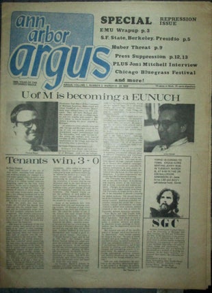Item #022776 Ann Arbor Argus. Vol. 1, No. 3. March 13-27, 1969. John Sinclair, Joni Mitchell