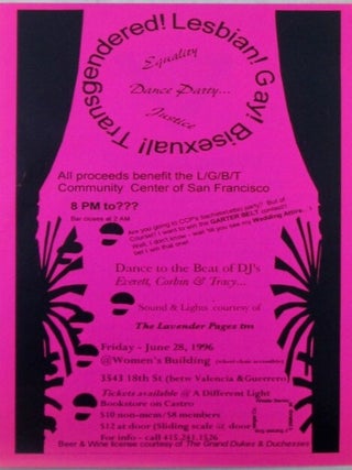 Lesbian! Gay! Bisexual! Transgendered! Equality Dance Party Friday June 28, 1996 Event Handbill
