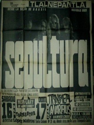 Sepultura Navidad 1989 Concert Poster with Mortuary de Monterrey, Tormentor, Anarchus and Damned...