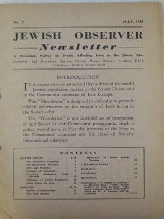 Jewish Observer Newsletter No. 2. July, 1958