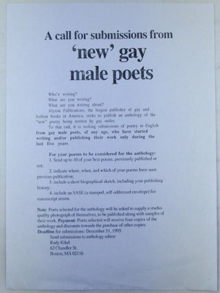 A Call for Submissions from 'New' Gay Male Poets Flyer